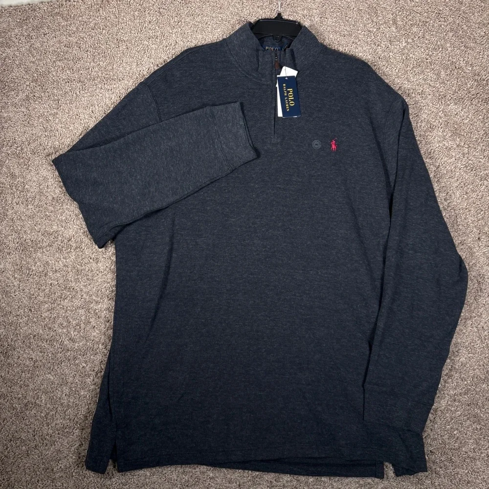 Polo Ralph Lauren Mens Estate Rib Quarter Zip Pullover Charcoal Grey XXL NEW‎